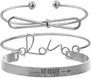 [YiyiLai] Women 3PCS LOVE Open Adjustable Bow Alloy Bangle Bracelet Set