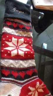 Pottery Barn Classic Fair Isle snowflake Christmas stocking mono Grayson New