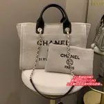 CHANEL 香奈兒 22SS A66941春夏系列 沙灘包 鏈條 帆布拼皮托特包 子母包 單肩包