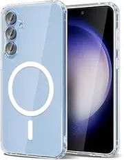 [oakxco] for Samsung Galaxy S23 Case Clear Magnetic Compatible with Magsafe, Thin Slim Transparent Non Yellowing, Hybrid Soft Silicone Bumper & Hard Plastic Protective Cover for Women, Clear
