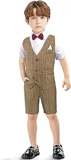 [Sadarkes] Boys Suits Summer Clothes Sets 3 Pieces Shirt + Vest + Pants with Red Bow Tie Toddler Boy Tuxedos Outfits