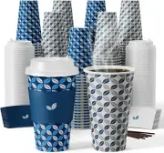 JOLLY CHEF 16 Oz Coffee Cups with Lids 100 Pack, Disposable Hot Paper Coffee Cup