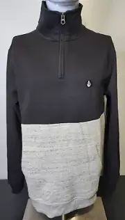 Volcom Contrast 1/4 Zip Mens Size Medium Black Gray Pocket Fleece Jacket