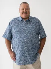 Big Mens Leaf Print Shirt Blue