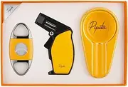 PIPITA Torch Lighter and Cigar Cutter Ashtray Set,Refillable Windproof Single Jet Gas Lighter & Blade Cigar Guillotine & Ceramics Ashtray with Gift Box (Without Gas)