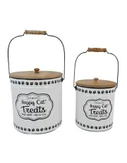 [Willow & Silk] Metal Nested Happy Cat Treats Tins with Lids Set of 2 in White