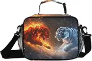 Insulated Lunch Box Big Cat Flame Blue for Women Men - Ideal for Work, Picnics - Includes Adjustable Shoulder Strap