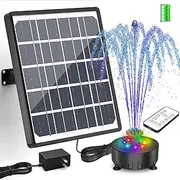 AISITIN 8W Solar Water Fountain with Colorful LED Lights & 3000mAh Rechargeable Battery, Remote Control Solar Fountain Pump with 16 Nozzles and Charging Cable for Garden, Bird Bath, Pond and Outdoor