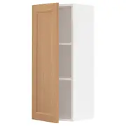 METOD wall cabinet with shelves, white/Vedhamn oak, 40x37x100 cm
