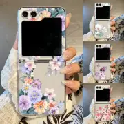For Samsung Galaxy Z Flip6 Flip5 Flip4 3 Flower Pattern Clear Hard Case Cover