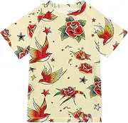 [ODAWA] Retro Swallows Kids Swim Shirt Quick Dry Sun Shirts Swim Wear Rash Guard Shirts for Boys and Girls