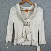 New Ruby Rd Womens Sweater Cardigan Petite Medium Cream Y2K Boho Fairy Whimsy