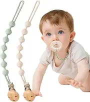 BebeCalin Silicone Dummy Clip - 2 Pcs Dummy Clip Boys Girls - Pacifier Clips and Dummy Holder - Soother Chains - One-Piece Design (Apricot+Sage)