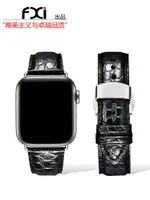 FXI 【手工定製】黑色棕色鱷魚皮APPLEWATCH蘋果表表帶IWATCH ULTRA21表帶真皮女男IWATCH9876543表帶蝴蝶扣-加LINI購買享優惠