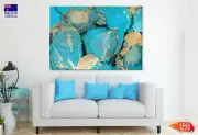 Blue & Gold Ink Abstract Design Wall Canvas Home Decor Australian Made Quality