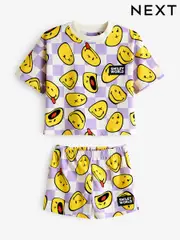 Purple/White 100% Cotton Smiley License Short Pyjamas (3-16yrs) (Q74918) | $35 - $46