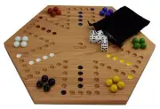 Solid Oak Double Sided Marble Board Game Hand Painted by Cauff 20 inch