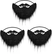 3pcs Style Fake Beard Realistic Simulation Elastic Band Party Supplies for Adults Boys and Girls Black