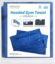 CACATUA Gym Towel with Zippered Pocket, Microfiber Towel，120x50cm Super-Absorbent Soft Microfibre Towel for Sports, Yoga,Weight Bench Press, Pilates, Blue