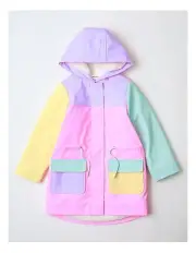 [Milkshake] Hooded Sherpa Lined Spliced Raincoat in Assorted