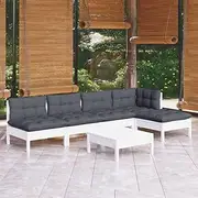 Patio Sets 6 Piece Garden Lounge Set with Cushions White Pinewood