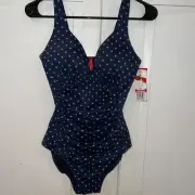 SPANX NWT Navy Splash Polka Dot Shaping One Piece Swimsuit Size 10 Underwire