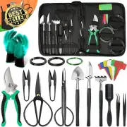 24PCS Bonsai Tools Kit for Beginners, Pruning Shears, Scissors & PU Leather Bag