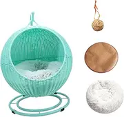 Semi Closed Pet Hammock Cooling Mat for Dogs and Cats Kitten Hut Pet Supplies Handwoven Cozy Kitty Cat Nest Cat Bed with Mat, Green with Cool mat
