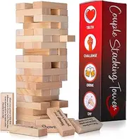 VKX 54 pcs Wooden Tumbling Tower Drinking Game, Block Stacking Game for Couples, Adult Date Night Blocks Best Gift for Couples- Ages 21+