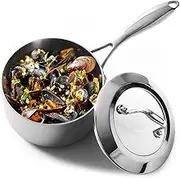 HOMI Chef Mirror Polished Nickel Free Stainless Steel 1.8 QT(Quart) Sauce Pan with Glass Lid (No Toxic Non Stick Coating, Whole-Clad 3-Ply) - Induction Pot 16m 1.7 Litre Sauce Pot