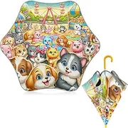 [ODAWA] Cute Animals Park Activities Kid Stick Umbrella with Classic J Hook Curved Handle Umbrella for Rain