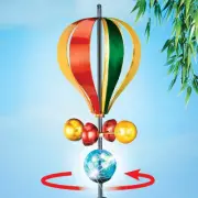 Solar LED Colorful Hot Air Balloon Metal Wind Spinner Garden Stake Yard Decor
