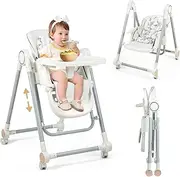 Foldable Baby High Chair with Removable Seat & Tray, Adjustable Height & Recline, Locking Wheels