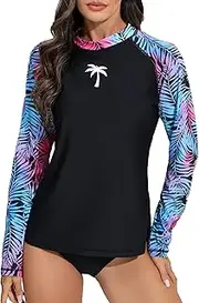 [Halcurt] Women's Long Sleeve Rash Guard Swim Shirts Top UPF50+ UV Sun Protection Bating Suit Quick Dry Swimsuit