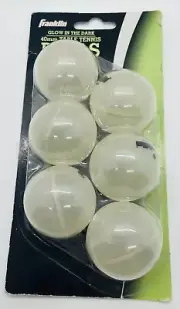 Franklin 40mm Plastic Glow in the Dark Table Tennis Balls - 6 Pack Multiuse- New