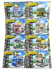 Block Tech City Streets Downtown Buildings Shops Construction Complete Set of 8