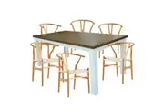 Divano Norah 7pc Dining Set Table 180cm Solid Acacia Wood Natural Wishbone Chair