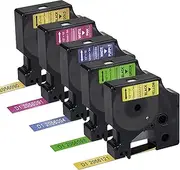 5 Pack Replacement for Dymo D1 Label Tape 2056090 2056091 2056094 2056098 2056121 Gold/Pink/Purple/Green/Blue Glitter Label Maker Refills Use for LabelManager 160 280 360D 420P PnP Label Maker