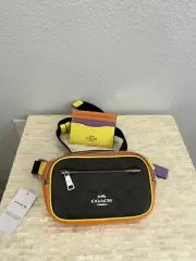 Coach Neon Mini Belt Bag In Colorblock Signature Canvas Brown/Iris & Card Case