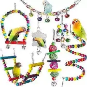Bird Parakeet Cockatiel Toys, Natural Wood Hanging Bell Pet Bird Cage Hammock