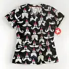 White Cross Scrub Top Santa Clause Christmas Ho Ho Ho Holiday Womens XS NEW