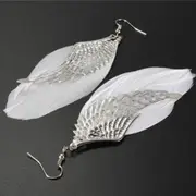 White Feather Angel Wings Bohemian Boho Silver Earrings Ear Hook Drop Dangle New