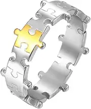 [Oakky] Unisex Stainless Steel Personality Creative Hip Hop 2 Colors Jigsaw Puzzle Splicing Shaped Couple Ring Wedding Band
