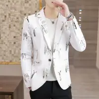 在飛比找蝦皮購物優惠-# 男士西裝外套 #2024 新款韓版修身酷荷葉邊帥氣印花休