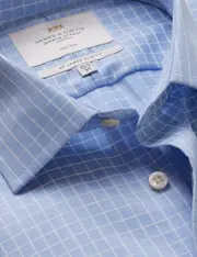 Hawes & Curtis Non-Iron Blue & White Grid Check Slim Fit Shirt Size: 18" collar, 37" sleeve