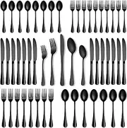 SHEUMNT Black Silverware Set, Mirror Polish 40-Piece Stainless Steel Flatware Set,Kitchen Utensil Set Service for 8,Tableware Cutlery Set for Home and Restaurant, Dishwasher Safe