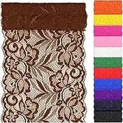 Swpeet 5 Yard by 6" Wide Brown Lace Fabric Stretch Elastic, Trim Lace Ribbon, Elastic Sewing Trim Ribbon for Garment, Headbands, Wedding Bouquet Making DIY Crafts