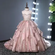 Flower Pageant Dress for Kids Girls Sequins Feathers Ball Gown Performance Dress