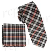 New Milani Men's Polyester Neck Tie & hankie set checker plaid Orange