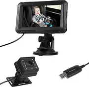 Baby Car Mirror, 1080P Monitor with Camera USB Plug, 4.3Inch Camera with Night Vision, 150° Wide View Angle for Infants Kids Pets